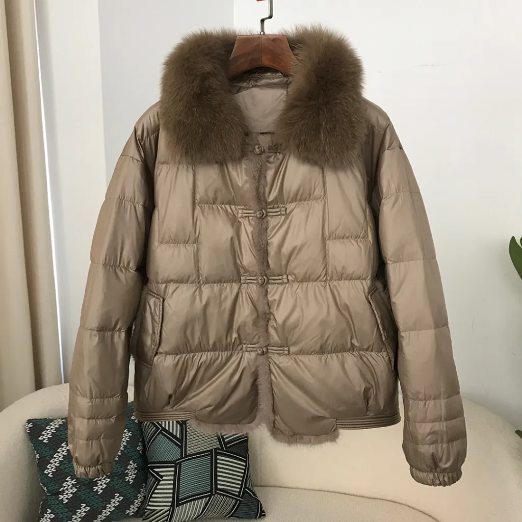 Down Jacket Short Loose Fashion Retro Patchwork Coat - Brown