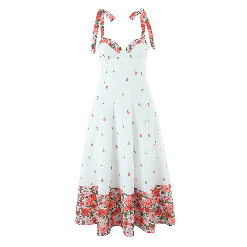 Romantic White Flowers Colorblock Mid length Sundress White - Shop at LoveMi