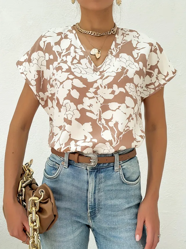 Summer Casual Short Sleeve T shirt Top Women Lotus Root Color - Shop at LoveMi