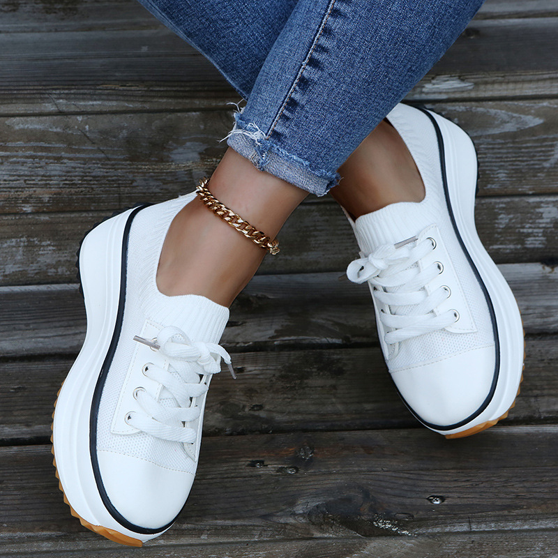 Women's Breathable Flyknit Shoes With Platform Sole