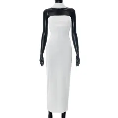 Solid Colour Ribbon Tube Top Package Hip Sexy Dress - White - View 1