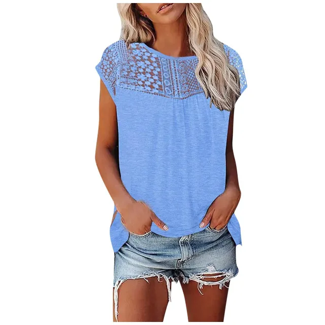 Women's Lace Short sleeved Top Blue - Shop at LoveMi