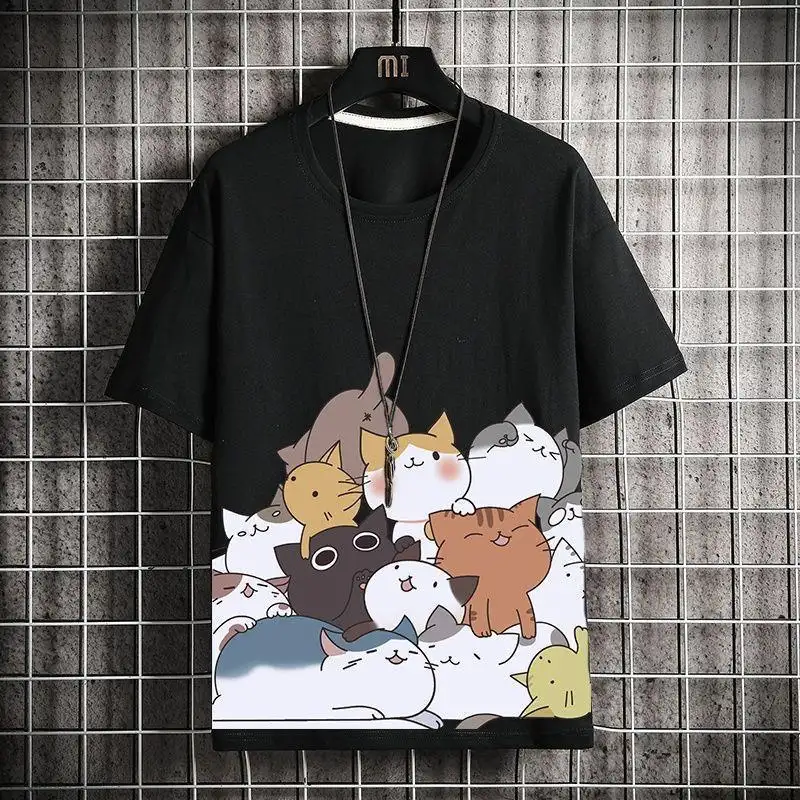 Cartoon Cat Cotton Short-Sleeve T-Shirt For Men