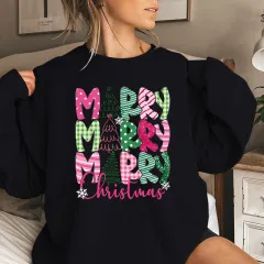 Merry Christmas E Cartoon Sweatshirt Festive Cute Gifts - Black - View 1