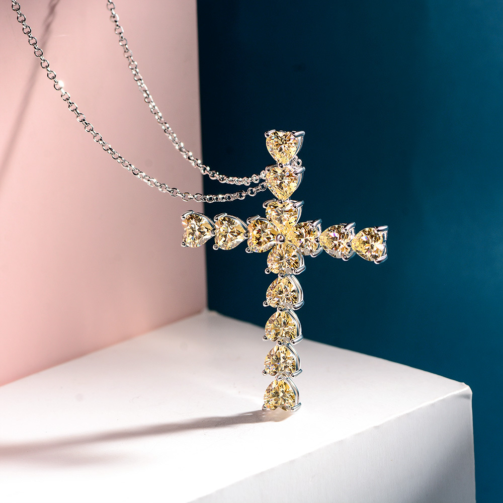 High Carbon Diamond S925 Silver Cross Necklace
