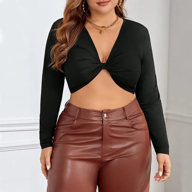 Women's Black Long sleeved Tight Sexy Short Crop Top Black - Shop at LoveMi