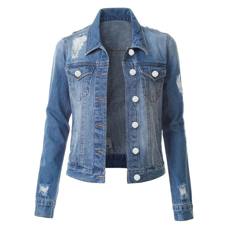 European And American Hole Lining Short Sleeve Women Women's Cowboy Coat - Dark Blue