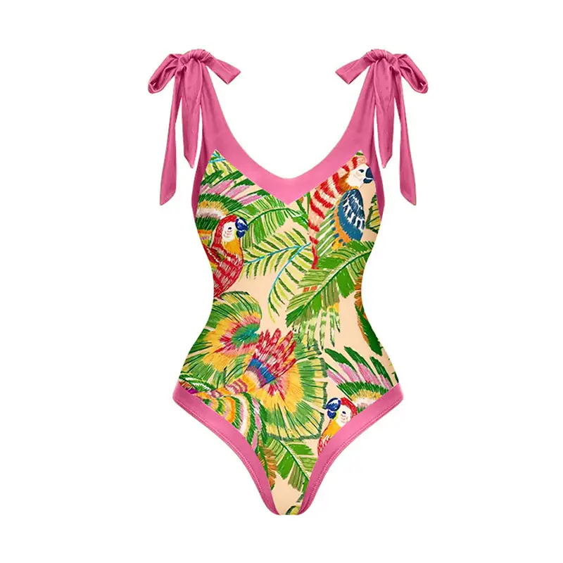 Retro One-piece Swimsuit Women's V-neck Covered Belly Thin Skirt Hot Spring Beach Dress