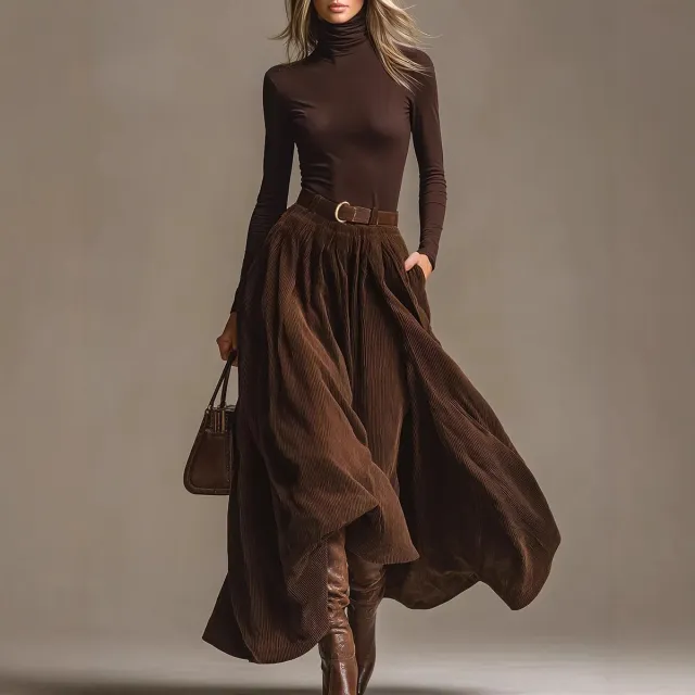 European And American Women's Retro Corduroy Skirt Brown - Shop at LoveMi