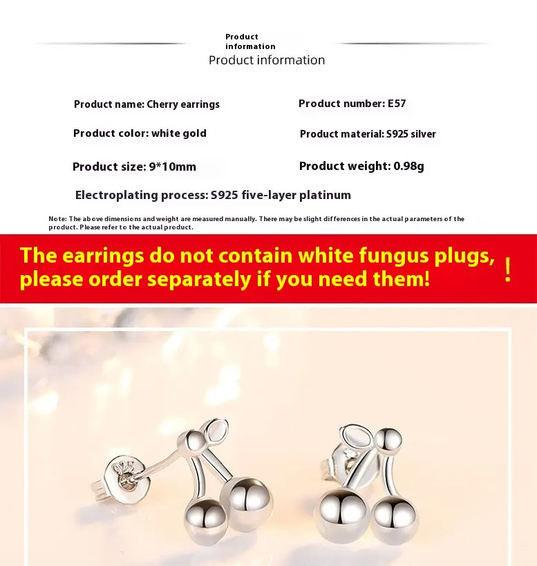 Shengli S925 Silver Stud Korean Style Sweet And Fresh Diamond Cherry Earrings
