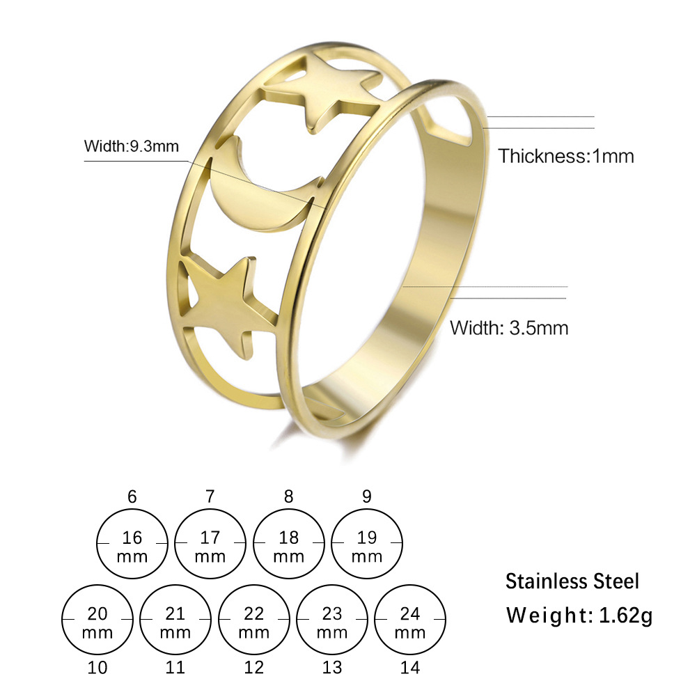 Japanese And Korean-style Hollow Star And Moon Stainless Steel Ring