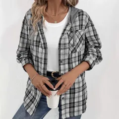 Women's Casual Fashion Loose-fit Plaid Shirt - Gray - View 1