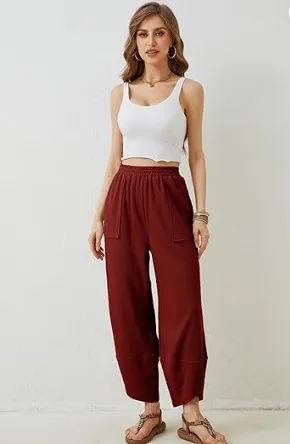 Women's Cotton And Linen Loose Wide-leg Pants Casual - Wine