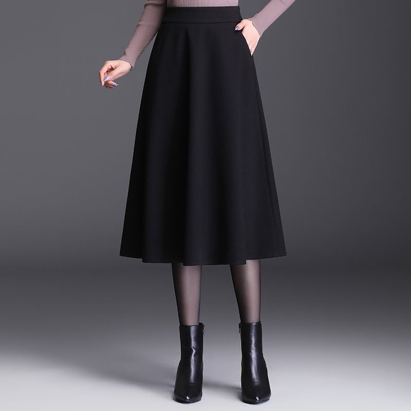 Woolen Skirt Women's Mid-length High Waist Umbrella Skirt