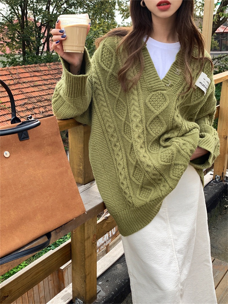 Title 2, New Loose Pullover Lazy Comfortable Cable-knit ...