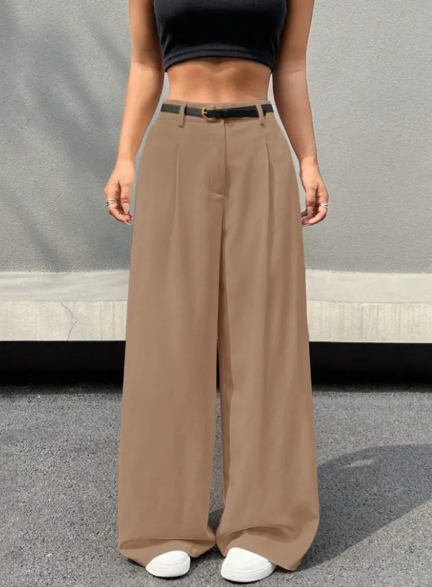 Disposable Ice Silk Breathable Casual Solid Color Wide leg Pants Khaki - Shop at LoveMi