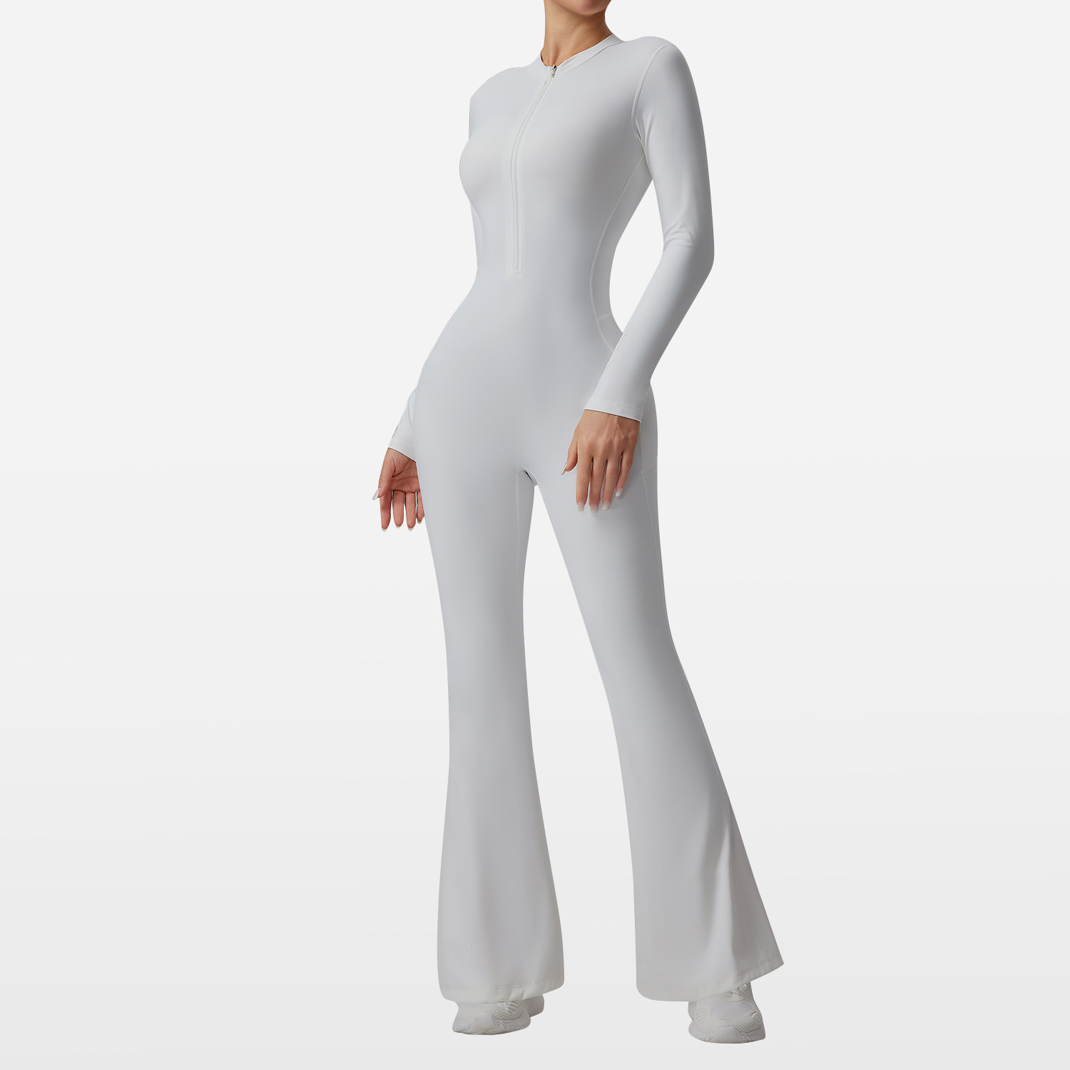 Slim-fit Bare-feel Long-sleeve Yoga Jumpsuit With A Zipper