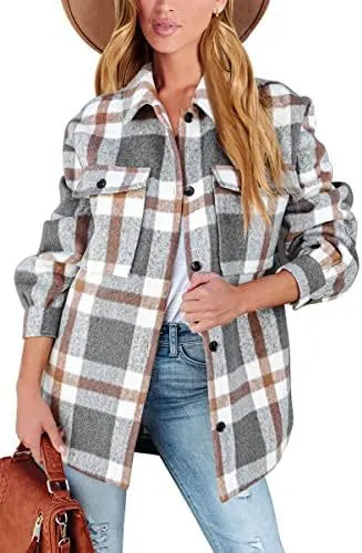 Women's Casual Button Long Sleeve Tops Shirt With Pocket Greybrown - Shop at LoveMi