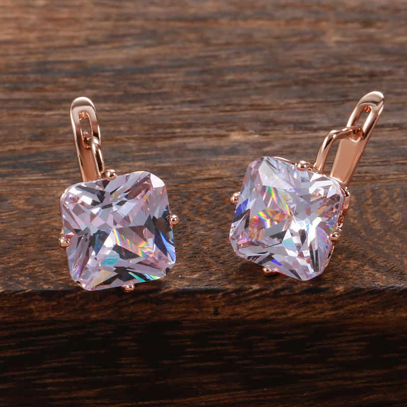 Small Simple Geometric Square Zircon Fashionable Rose Gold Earrings