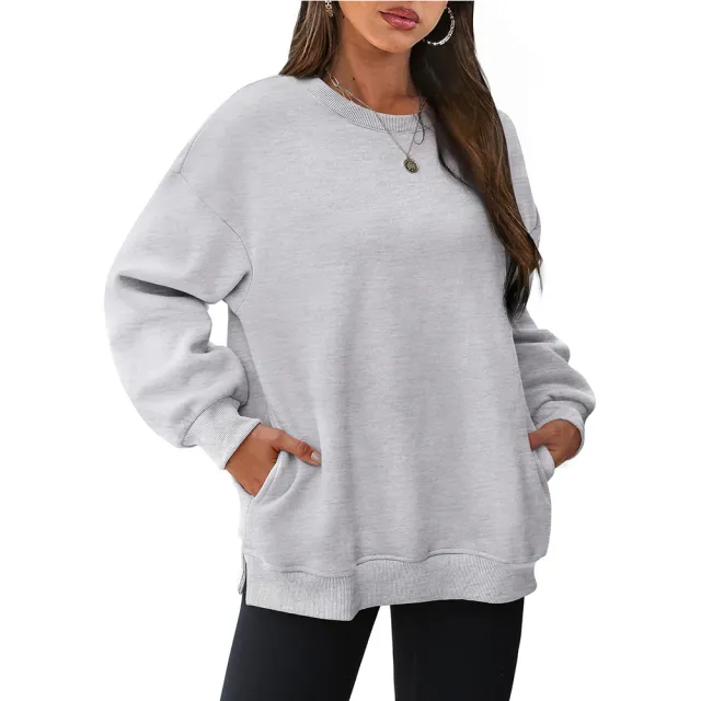 Women's Round Neck Long Sleeve Sports Fashion Pullover Gray - Shop at LoveMi