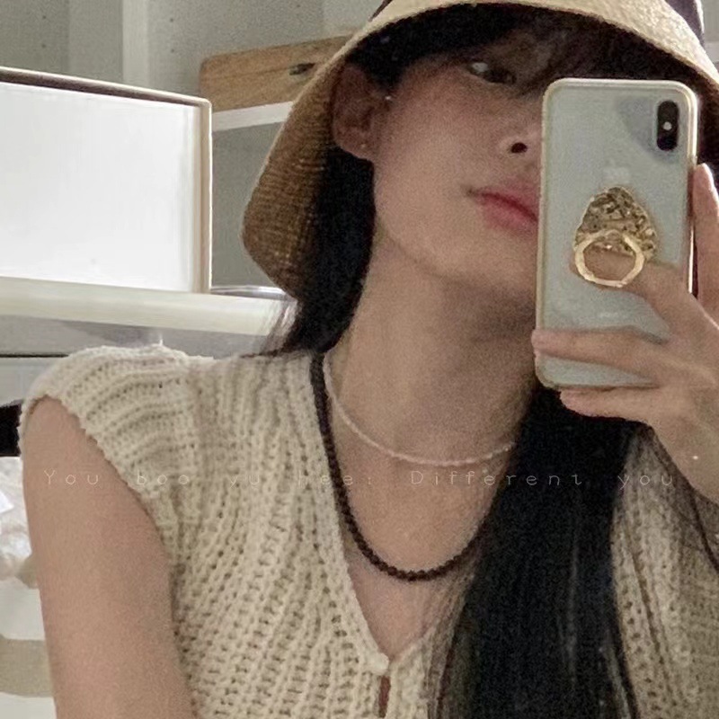 Women's Black Pearl Necklace Light Luxury Minority High-grade Clavicle Chain