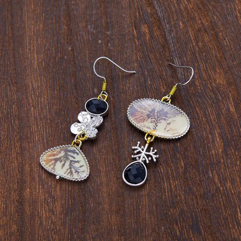 Retro Enamel Asymmetric Earrings Artistic And Literary