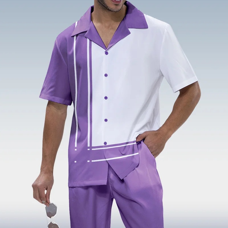 Men's Digital Printing Lapel Button Shirt Outfit