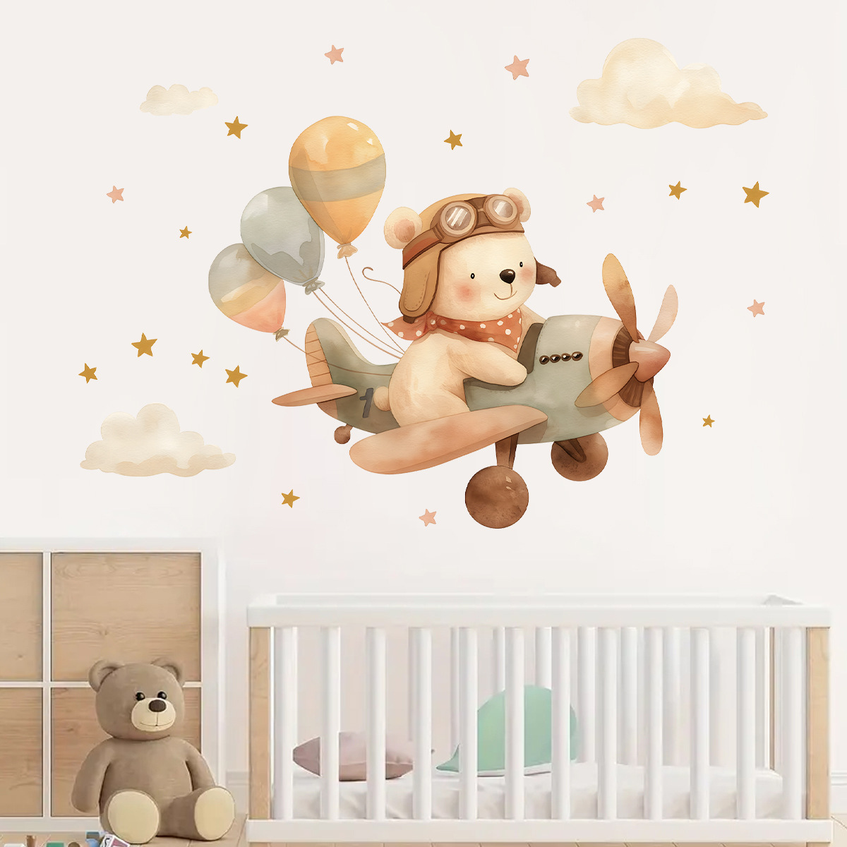 Title 3, Bear Pilot Self-adhesive Wall Sticker Cute Cartoon