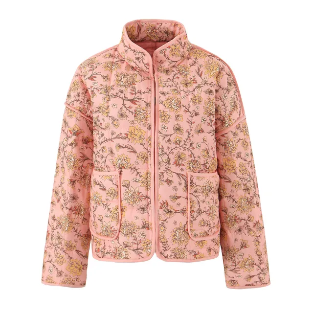 Women's Clothing Stand Collar Floral Multicolor Printing Baggy Coat Image Color 2 - Shop at LoveMi