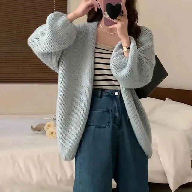 Idle Style Soft Glutinous Mohair Sweater Women's Coat Light Blue - Shop at LoveMi