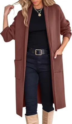 Women's Autumn And Winter Long Loose-fitting Sweater - Brown - View 1