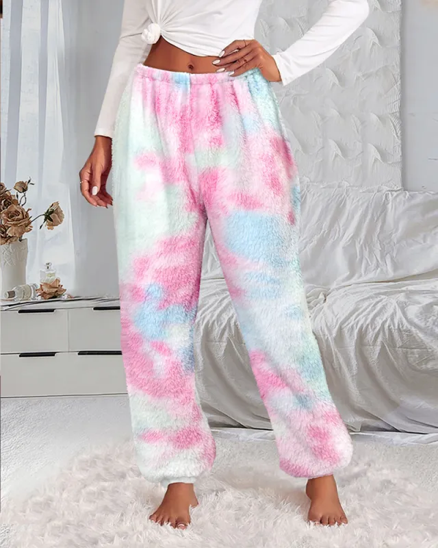 Women's New Tie dyed Double sided Fleece Home Trousers Color - Shop at LoveMi