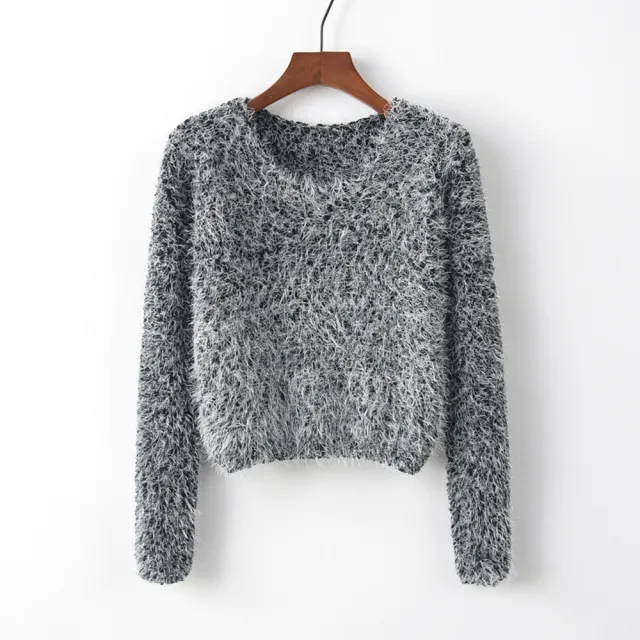 Solid Color Round Neck Pullover Short Pineapple Pin Sweater Black - Shop at LoveMi