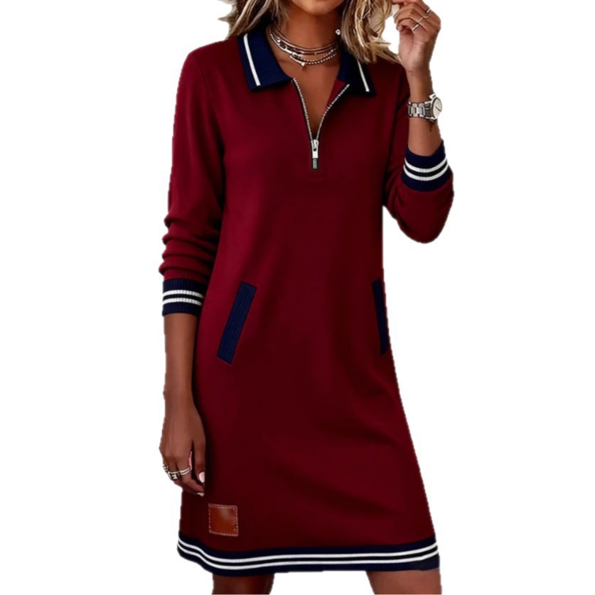 Casual Sports Dress Fashion Lapel Zipper Pockets Long Sleeve Dresses For Women Clothing - Image 6