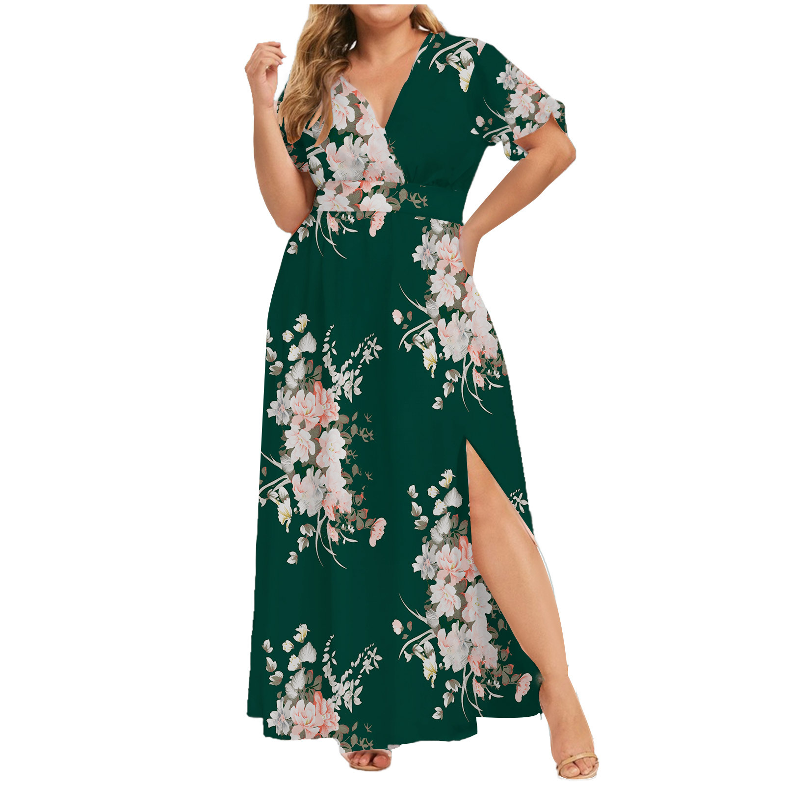 Women's Fashion Personalized Printed Short Sleeve Dress Dark Green - Shop at LoveMi
