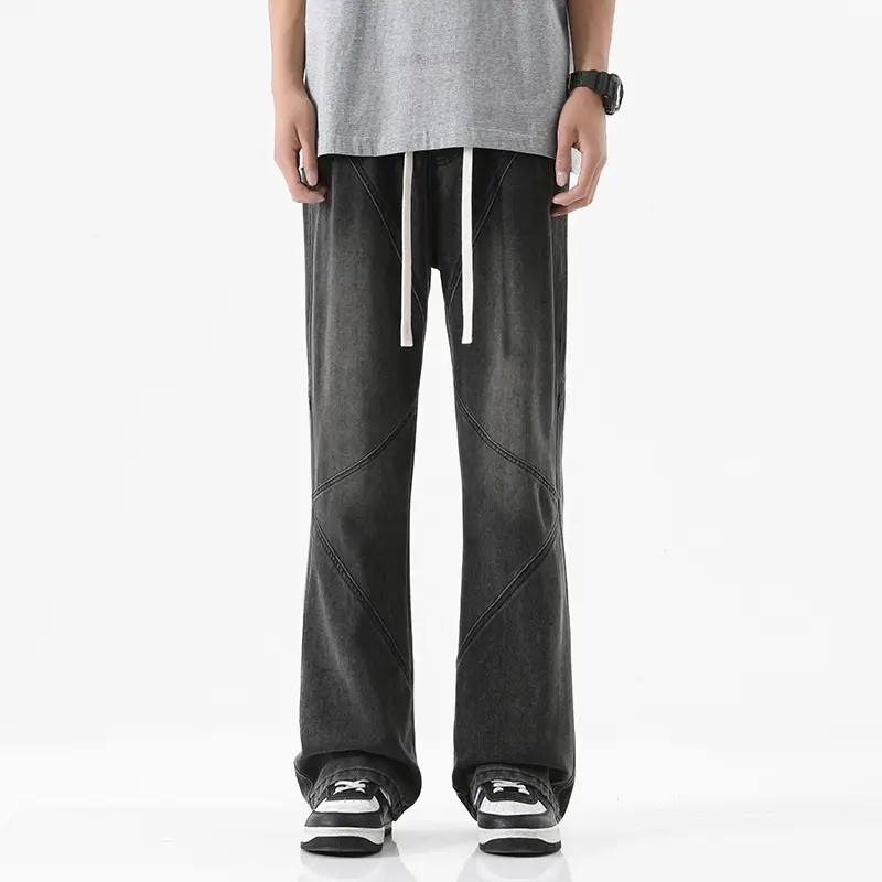 Men's American-style Retro Drawstring Design Stitching Jeans