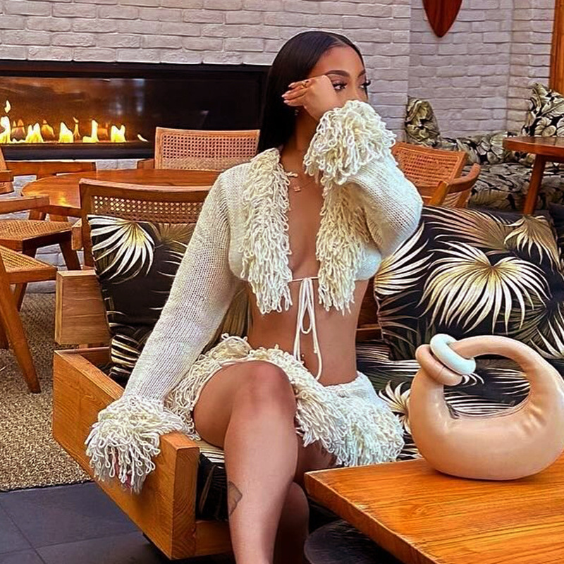 Women's Fashion French Knitted Lace-up Suit