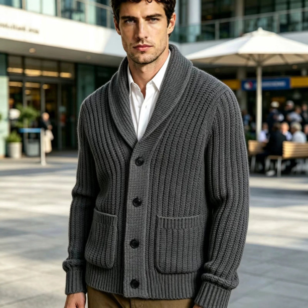 New Mens Striped Knitted Cardigan Jacket