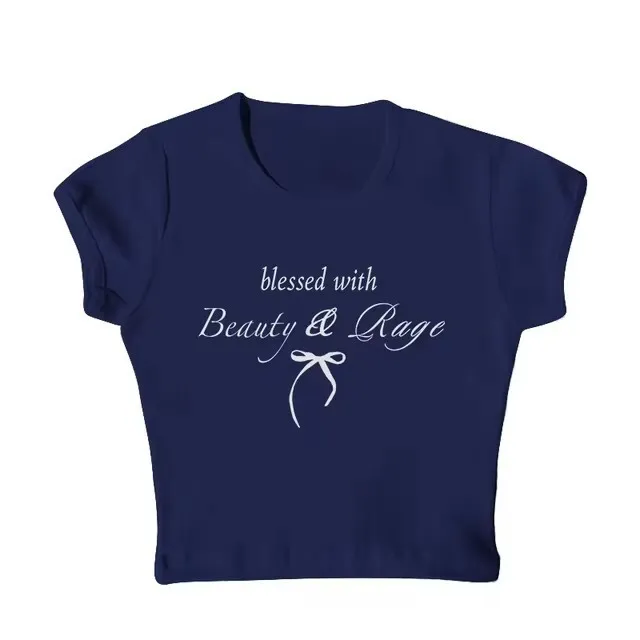 Sexy Navel T shirt Letter Print Casual All matching Tops Blue - Shop at LoveMi