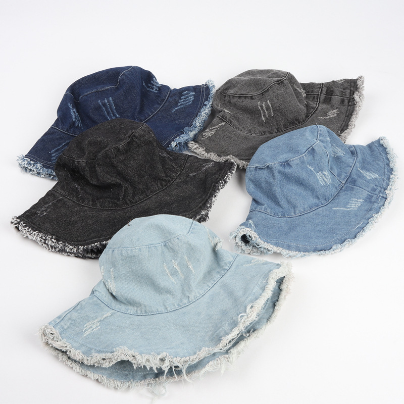 Vintage Washed Denim Bucket Hat For Women