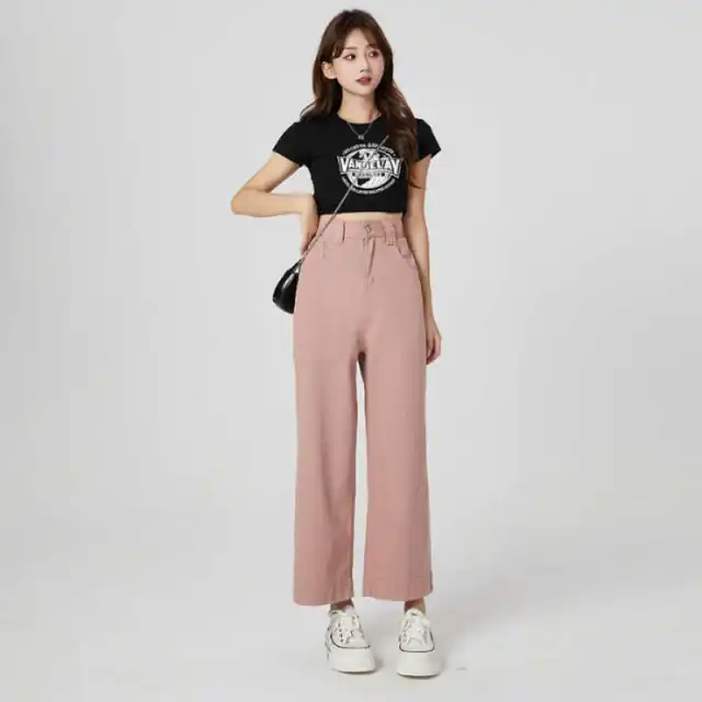 Cool Thin High Waist Loose Wide Leg Pants Pink - Shop at LoveMi