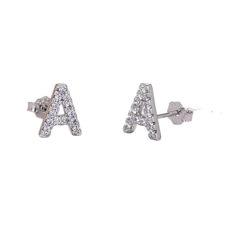 26-letter Zircon Earrings  Uppercase Letters