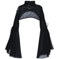 Women's Mesh Flared Sleeves Dark Style Long-sleeved Blouse - Black - View 1