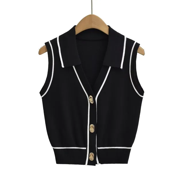 Summer Fashion New Slim Fit Slimming Big Button Sleeveless Knitwear Black - Shop at LoveMi