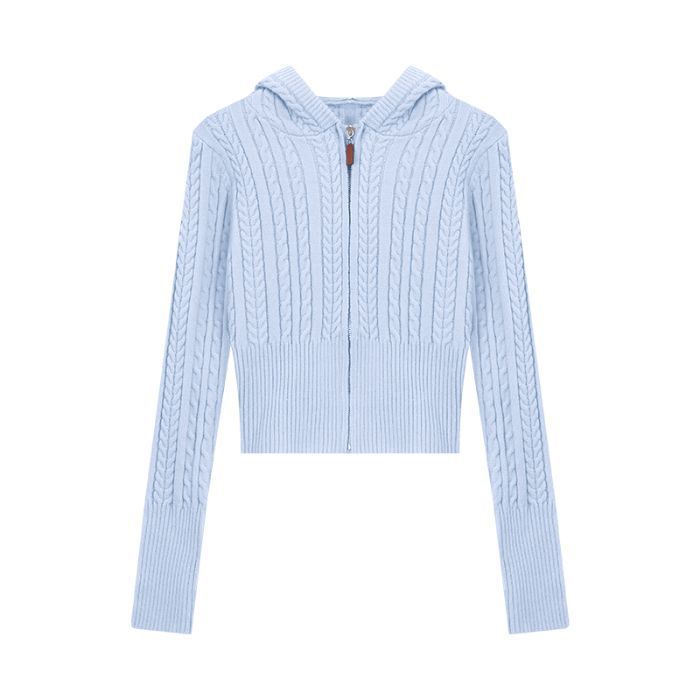 Soft Textured Knitted Hoodie With A Lazy Korean-style Zip-up Design - Image 8