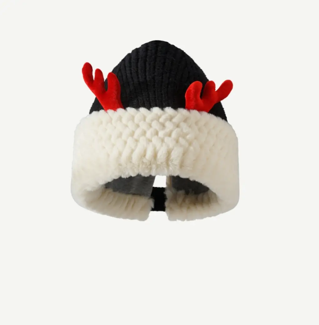 Atmosphere Red Christmas Cute Deer Horn Plush Knitted Hat Women