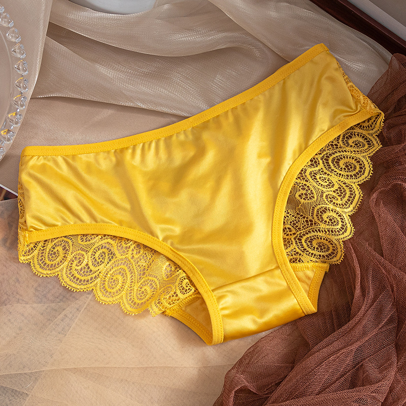 Lace Pansy Cross Strap Breathable Low Waist Briefs Yellow - Shop at LoveMi