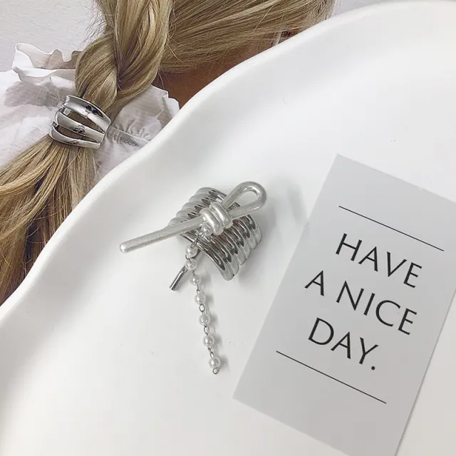 High Sense Pearl Chain Decorative Hair Hook Fashion Metal Low Ponytail Hairpin Silver - Shop at LoveMi