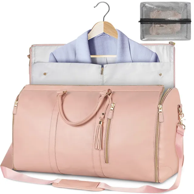 Large Leather Folding Suit Bag Travel Crossbody Pink - Shop at LoveMi