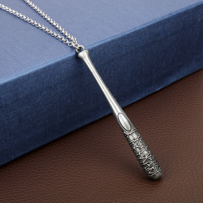 Three-color Baseball Bat Pendant Necklace (Ancient Red